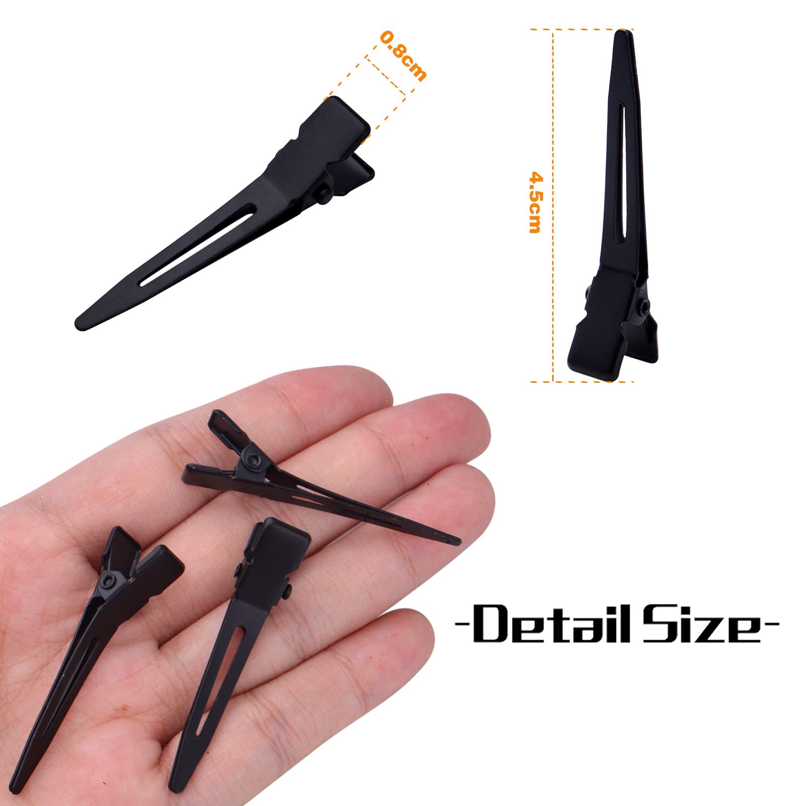 100 PCS 4.5×0.8 cm Black Single Prong Metal Alligator Curl Hair Styling Clips