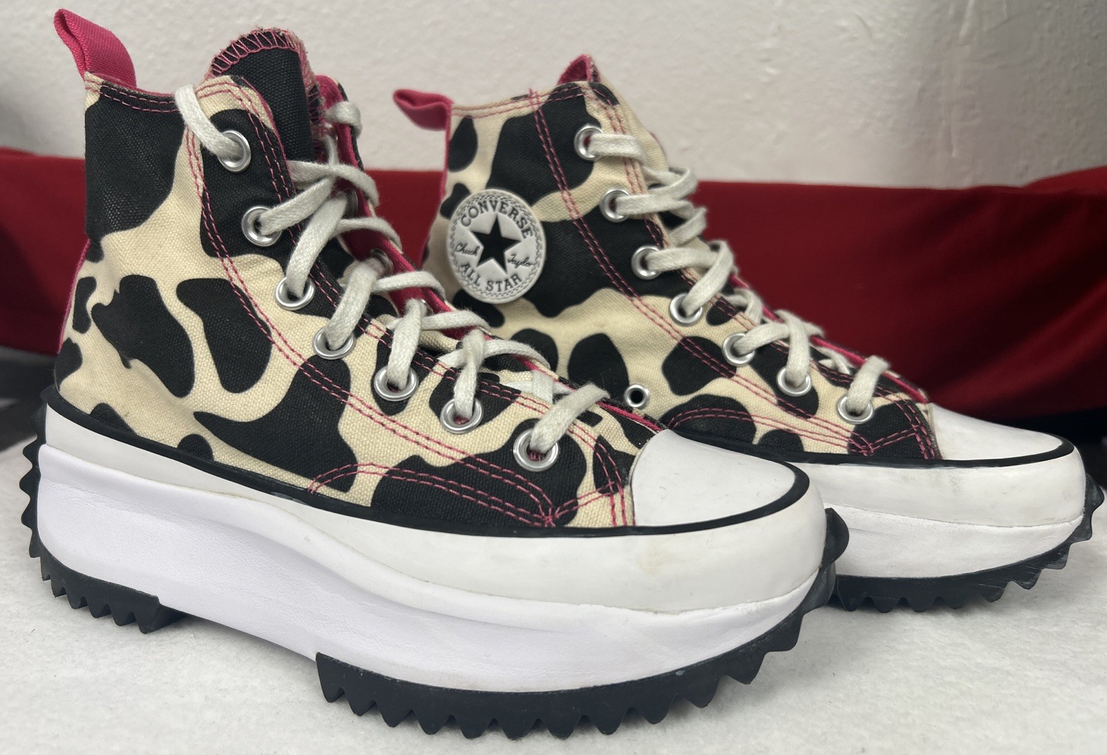 Converse Chuck Taylor Shoes W5.5 Black/White/Beige/Pink Platform High Tops RARE