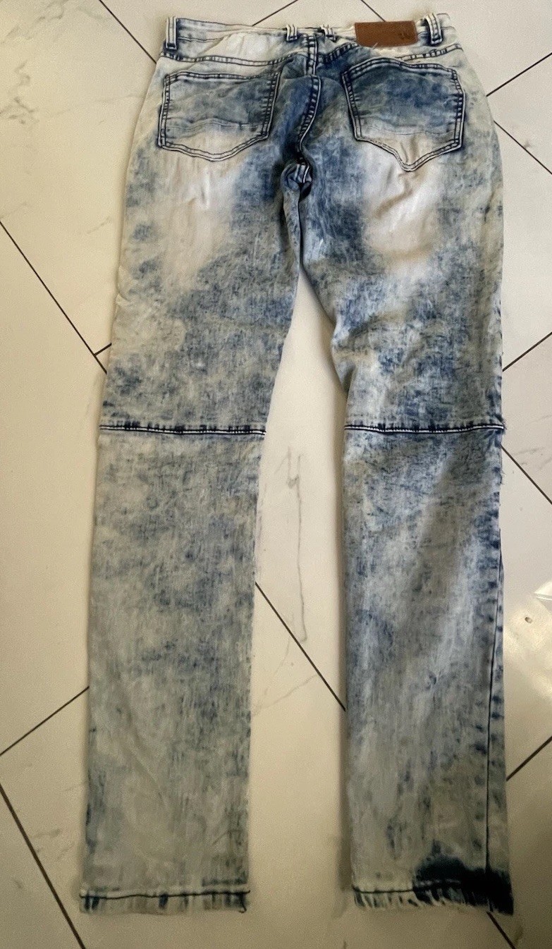Waimea Men’s Stretch Skinny Denim Size 30 Acid Wash Moto Zipper Distressed Jeans