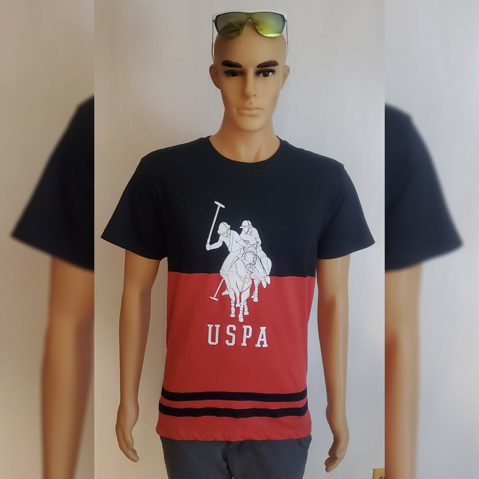 US POLO ASSN TSHIRT MEN CREW NECK SHORT SLEEVE SIZ L BLACK TWO POLO PLAYERS LOGO