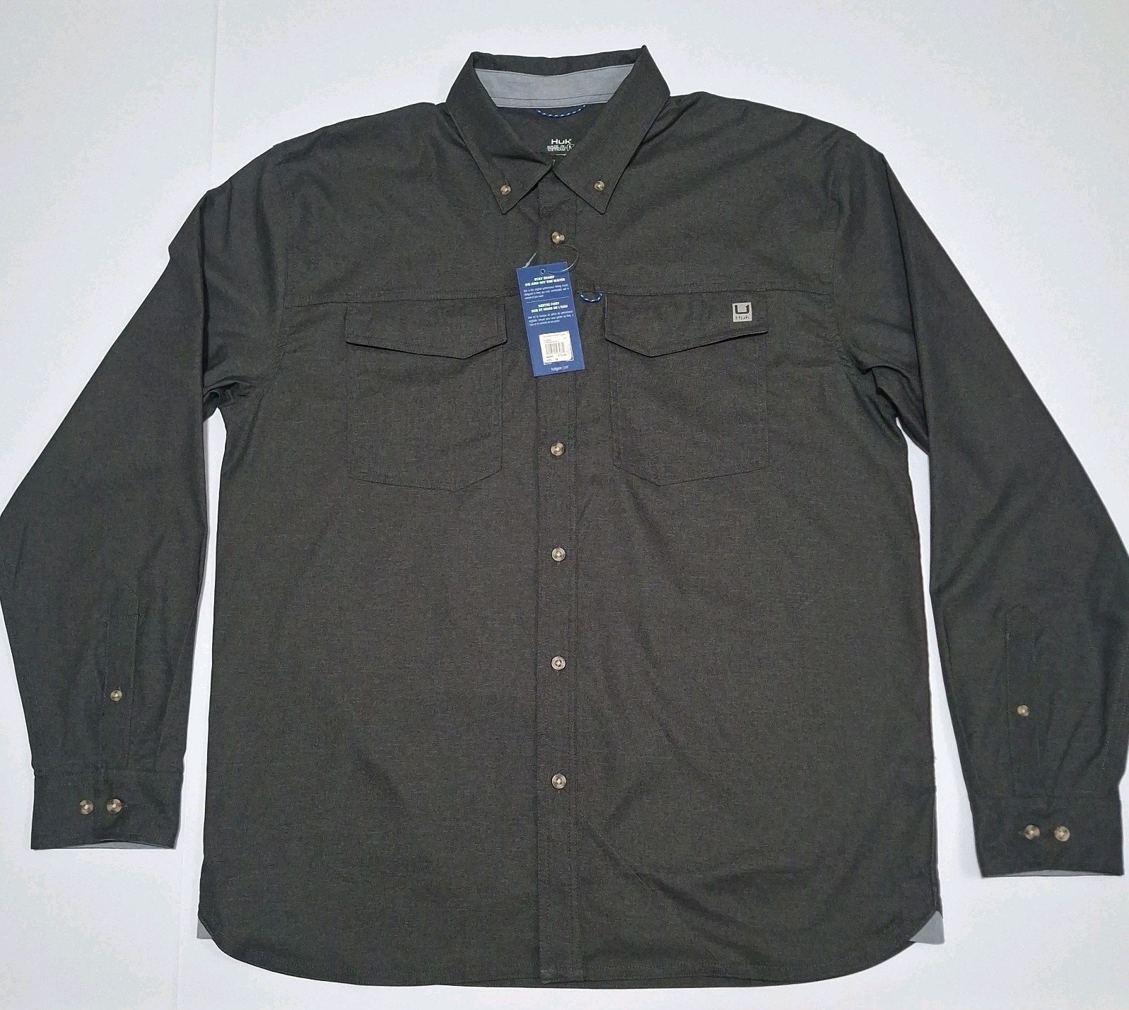 Huk Mens’ (M) Hawser Heather Flannel Button Up Shirt, Volcanic Ash Heather