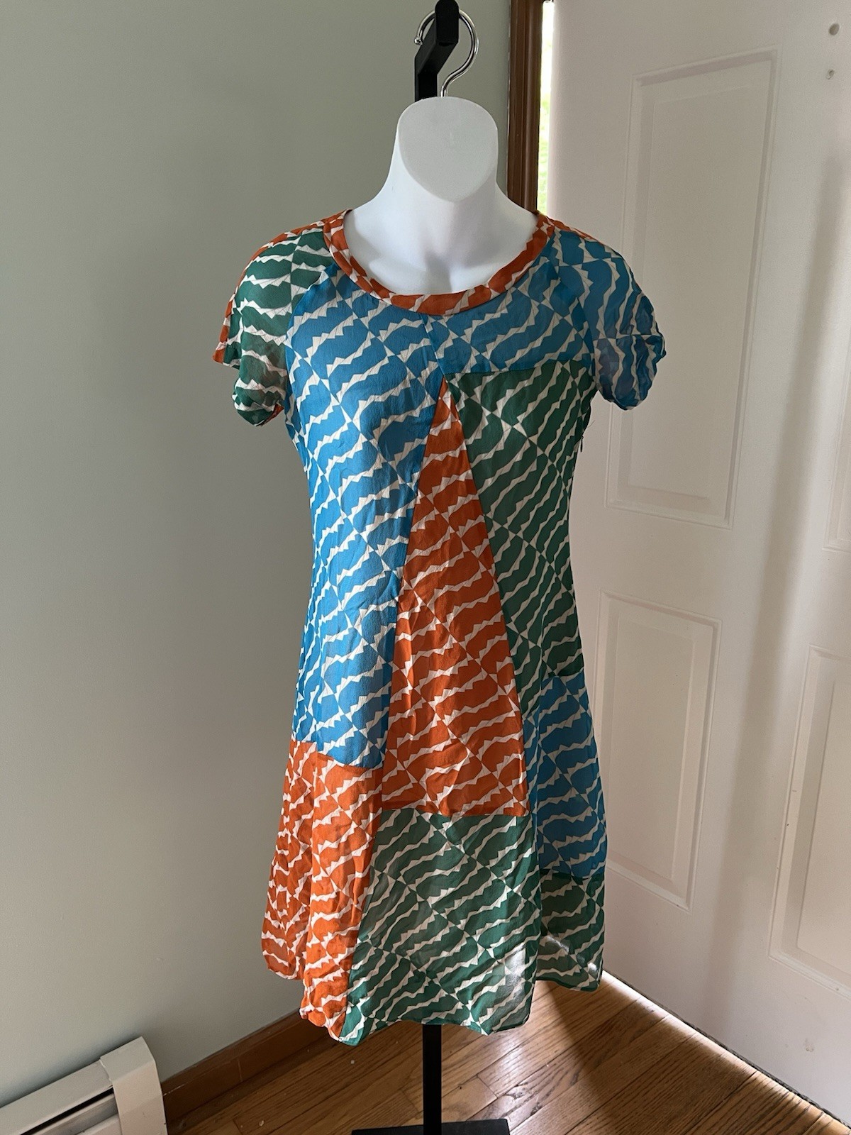 Marc Jacobs Women’s Cap Sleeve Silk Dress Geometric Silk Lined Day Into Evening