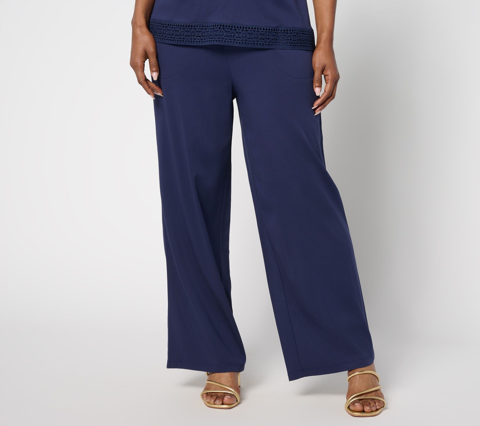 Denim & Co. Regular Wide Leg Pull-On Ankle Pant Navy M New