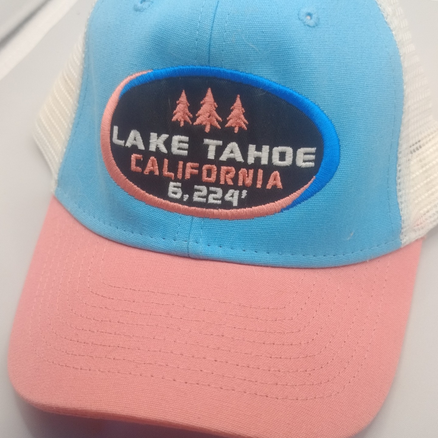 Ouray Sportswear Lake Tahoe Trucker Hat Mesh Back Adjustable One Size Blue Pink