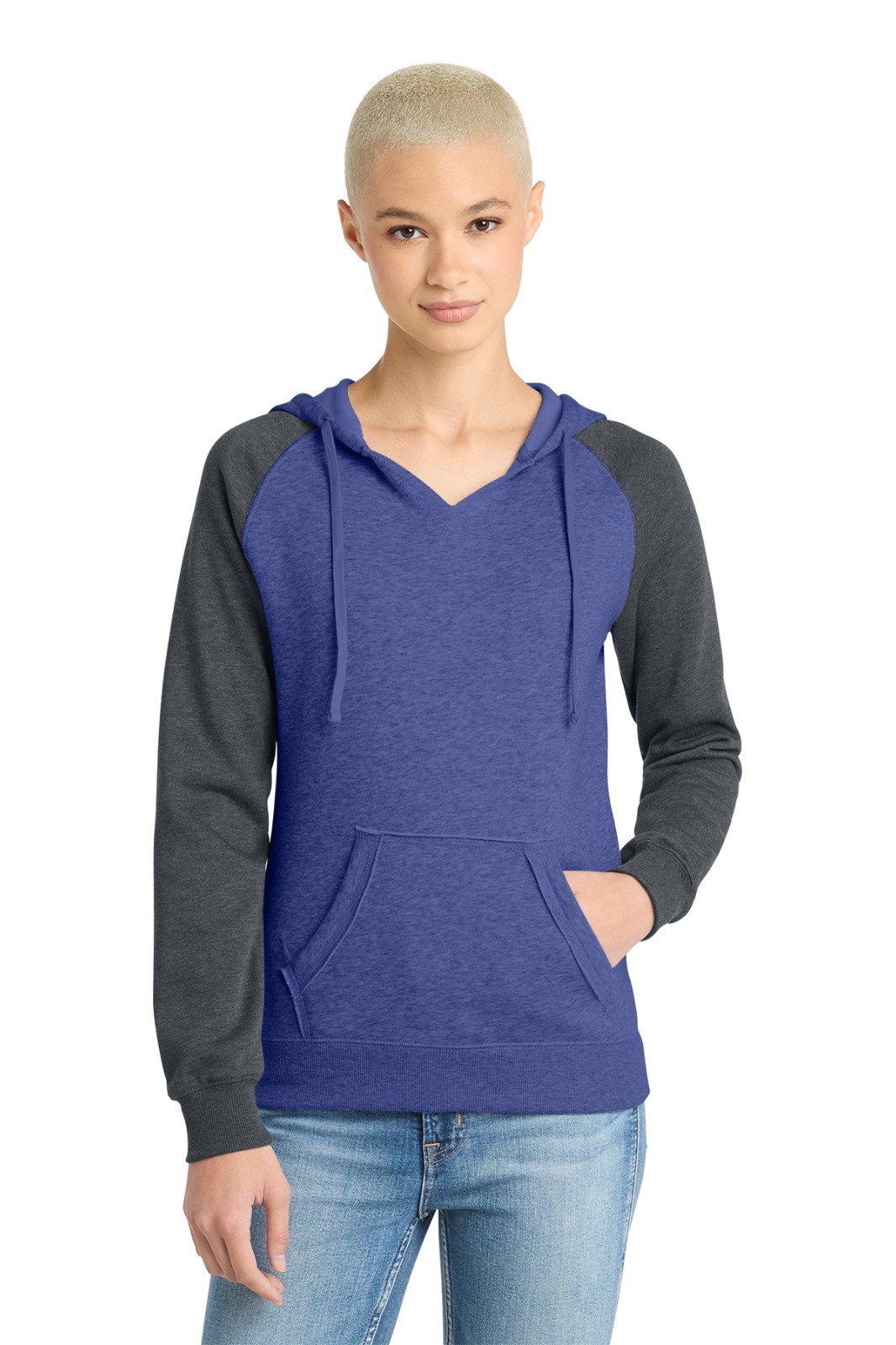 DT296 Women’s Lightweight Fleece Raglan Hoodie Heather deep Royal/Charcoal Sz M