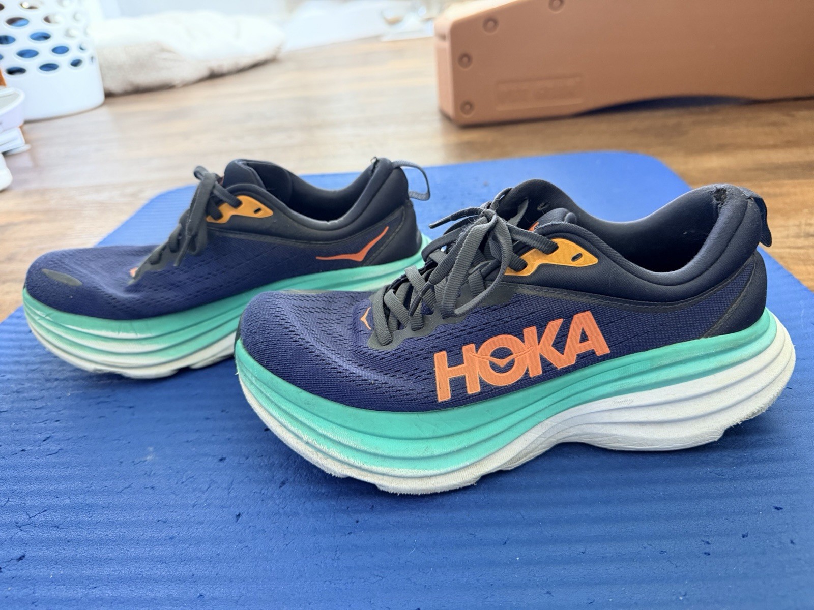 Hoka Bondi 8 Womens Size 8.5 B Navy Blue Sneaker Shoes Trail Running
