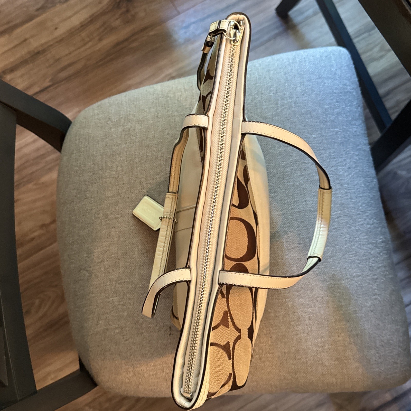 COACH PURSE Cream & Brown Monogram Canvas & Leather
