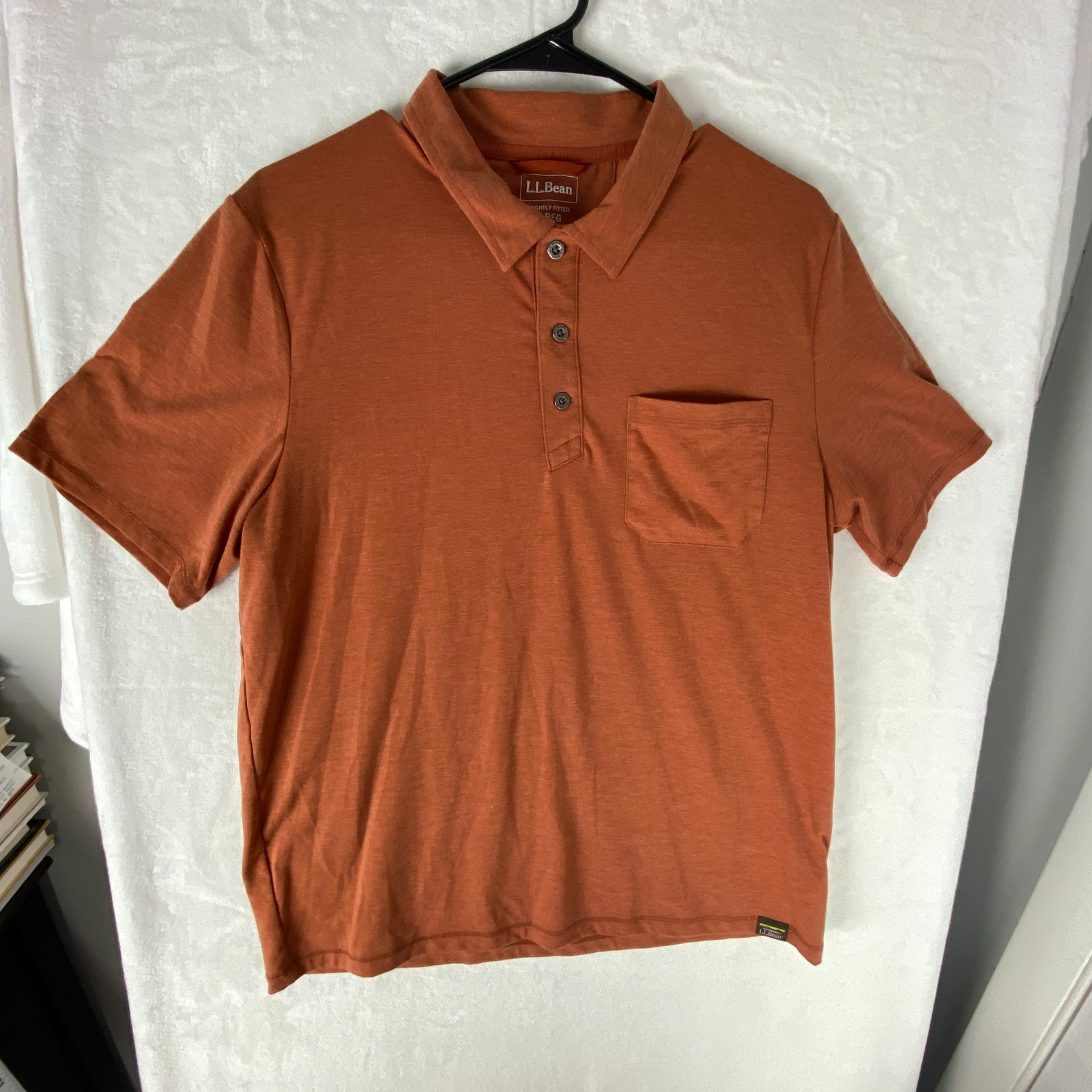 L.L. Bean Slightly Fitted Polo Shirt Mens Medium Rust Stretch Logo Short Sleeve