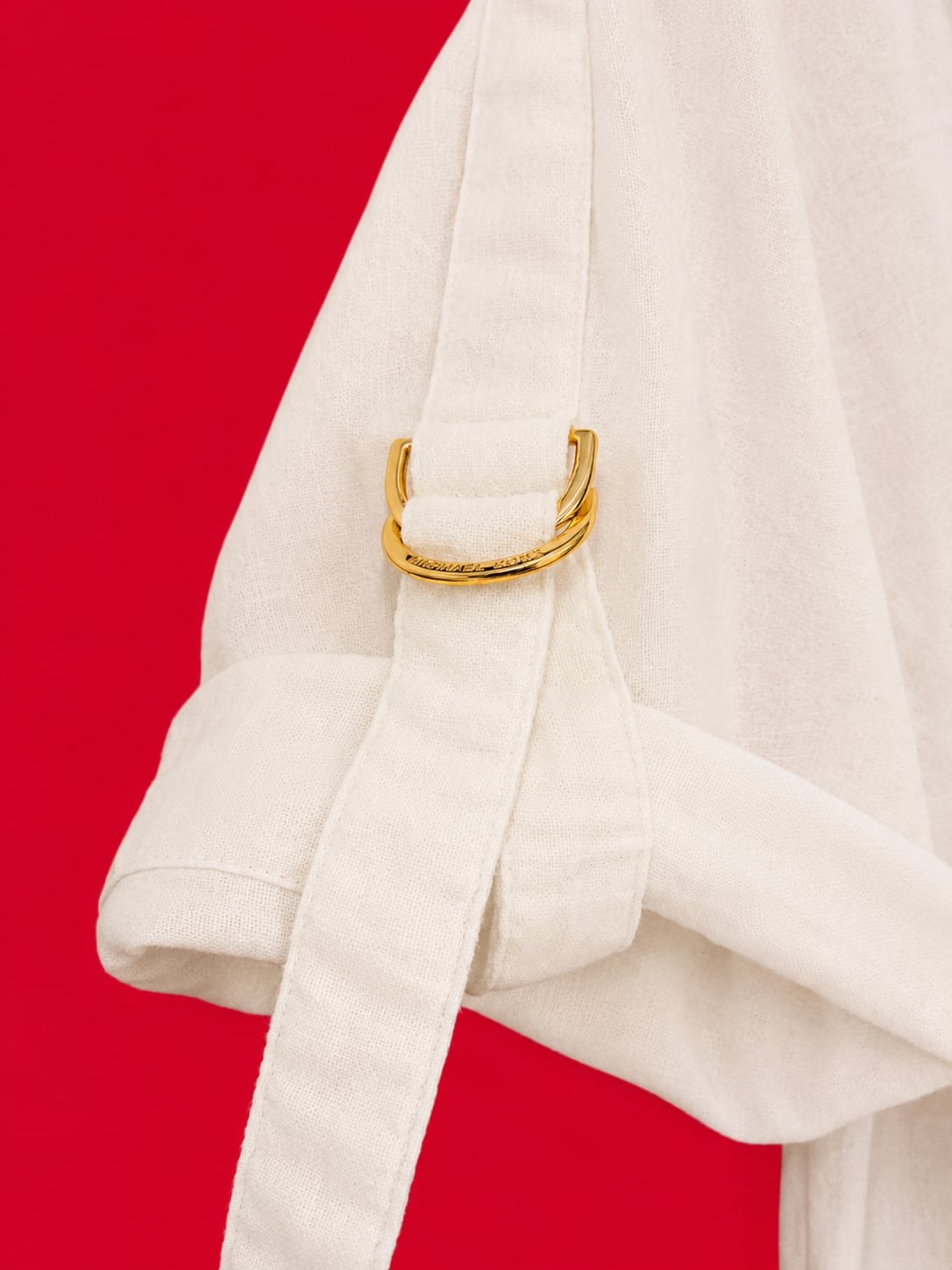 Michael Kors White Linen-Blend Button-Down Shirt with Gold Tone Ring Detail