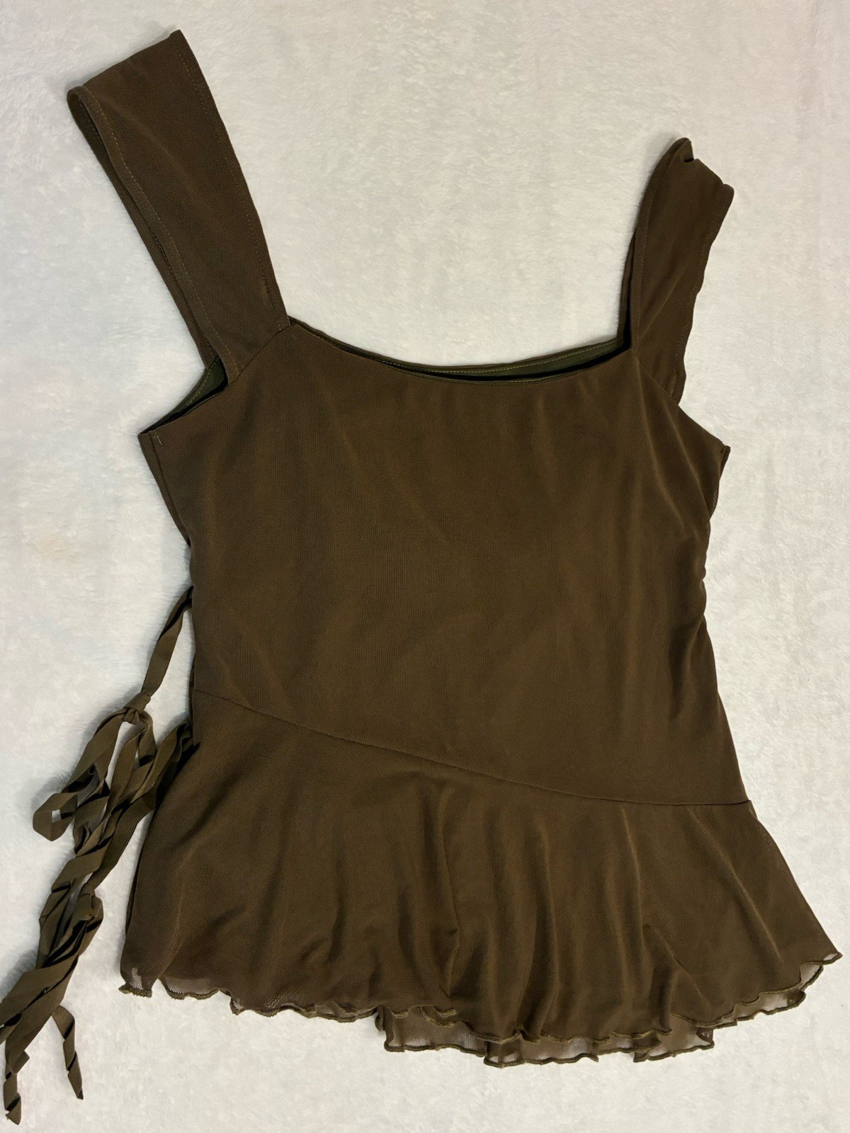 Mesh U-neckline Asymmetrical Ruffle Trim Knotted Tank Medium Fairy Core Festival
