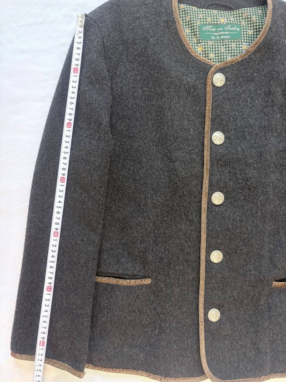 Vintage H Moser Salzburg Men Loden Coat Grey Wool Trachten 54 XL Kaiser Franz
