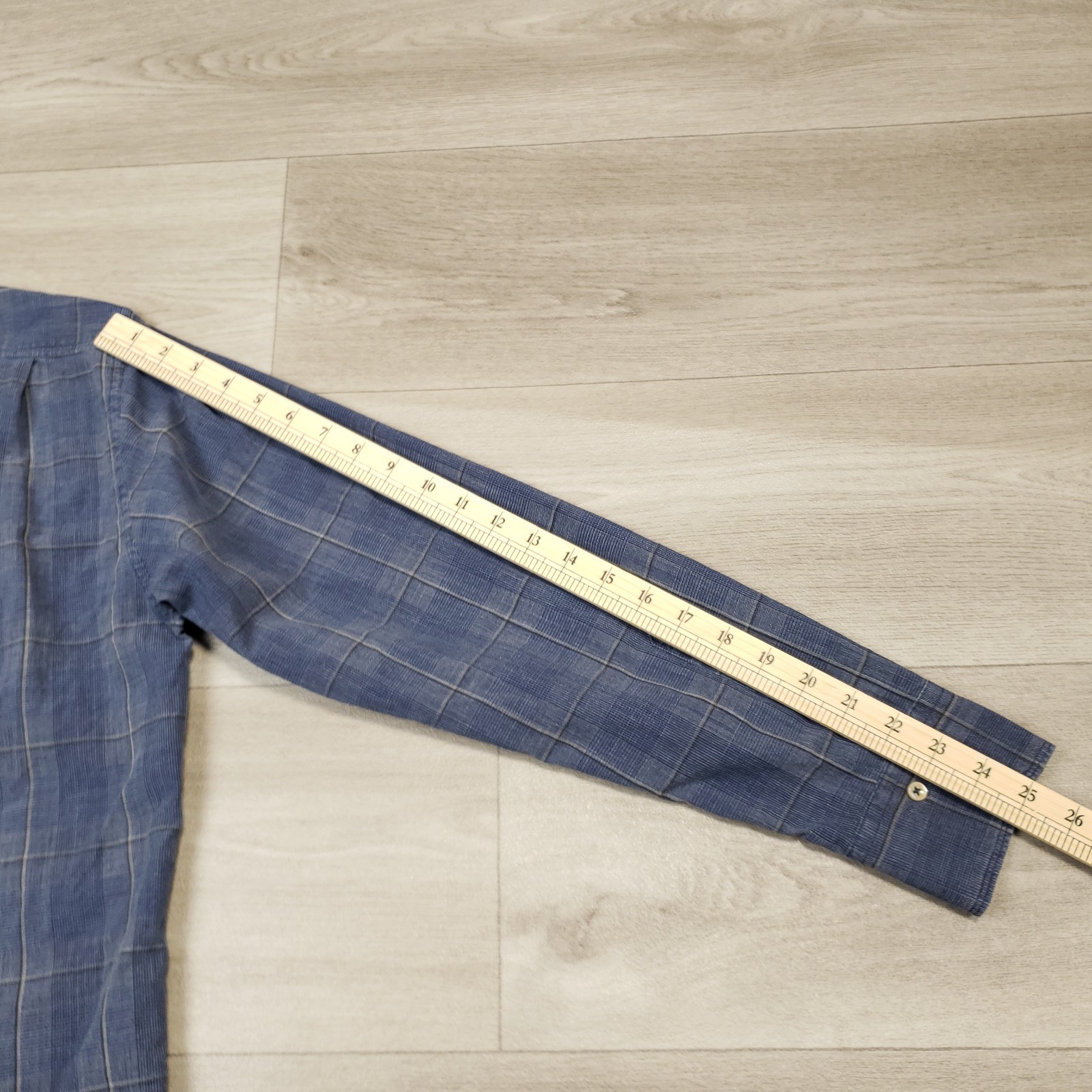 Stenstroms Button Up Shirt Men XL Fitted Blue Plaid Chambray Like Cotton Cutaway