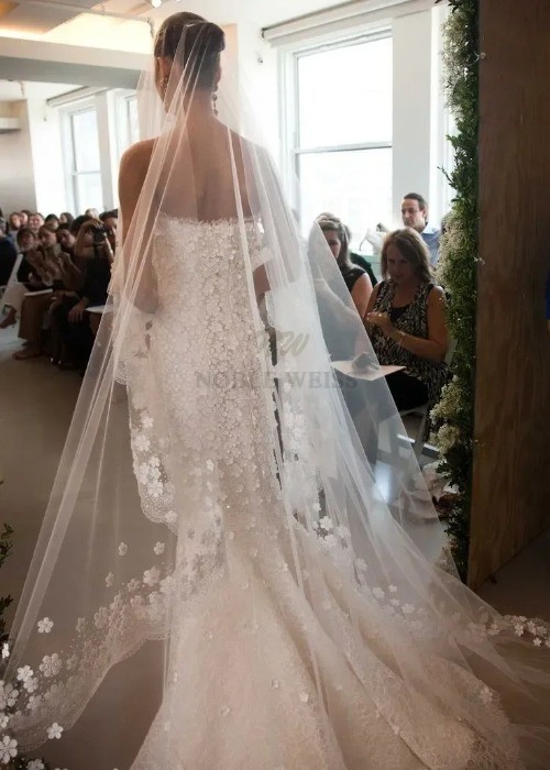 Bridal Veil 3D Flowers Long Wedding Veil Mantilla Wedding Accessories Appliques