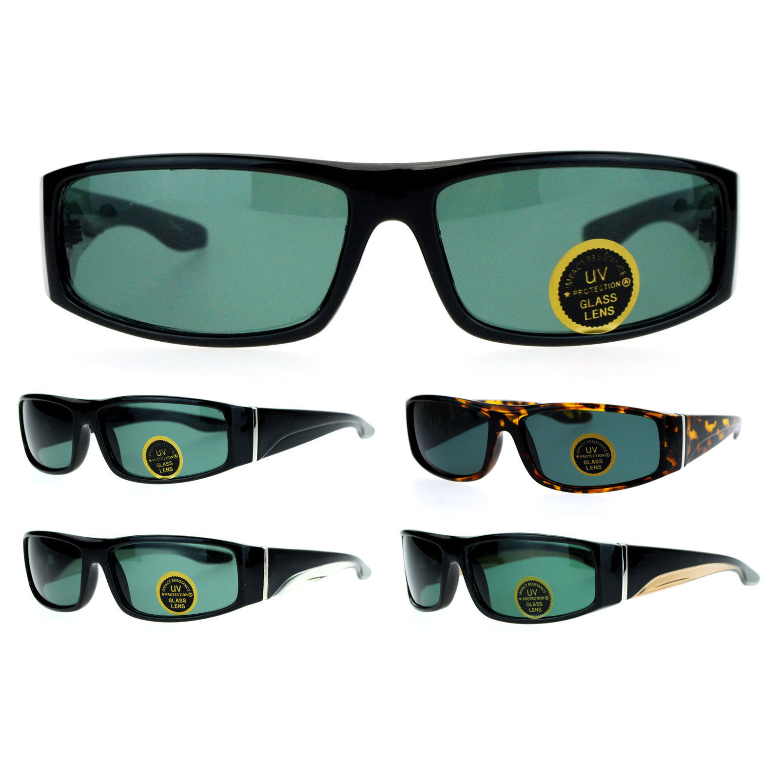 SA106 Glass Lens Rectangular Mens Plastic Frame Thick Arm Sunglasses