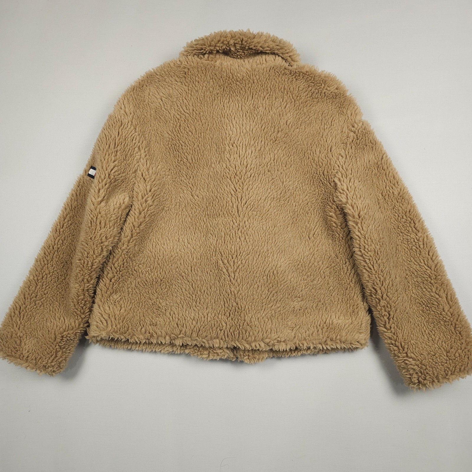 Tommy Hilfiger Faux Fur Jacket Women Large Beige Sherpa Full Zip Toggle Button