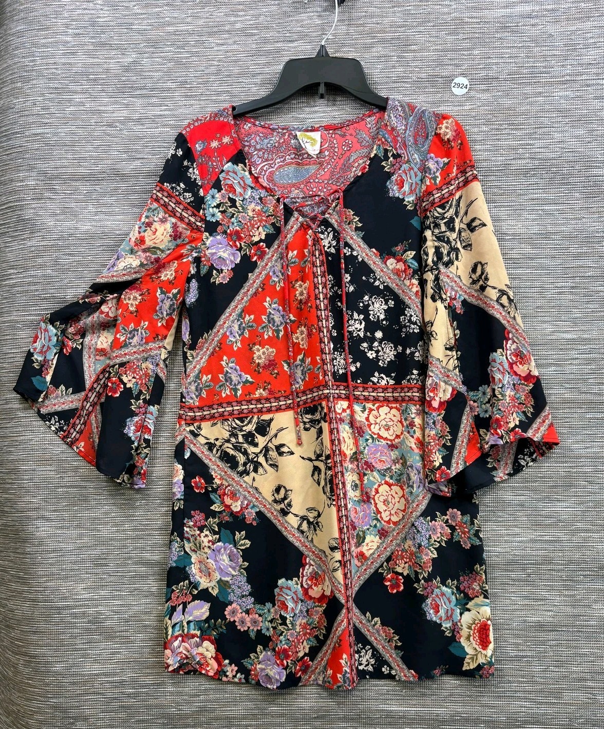 Fig And Flower Blouse Womens S Multicolor Floral Boho Tunic Top 3/4 Sleeve