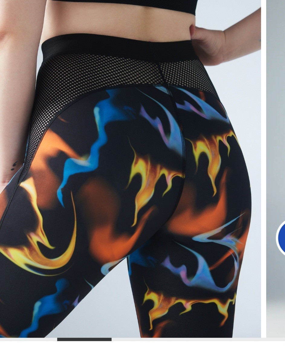 Savage X Fenty Flame Print Leggings Mesh Panel Activewear Multicolor No Tag