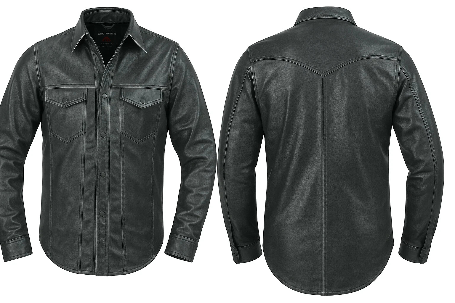 ARD Leather Shirt for Men – Black Cowhide Motorcycle Vintage Casual Style