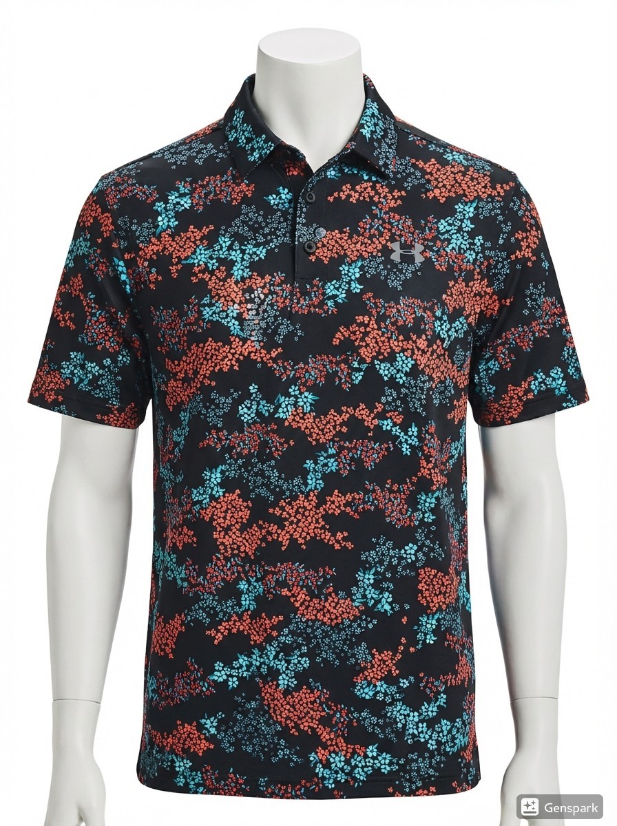 NWT Under Armour Playoff Polo Shirt Mens XL Floral Leaf Golf Black Blue Coral