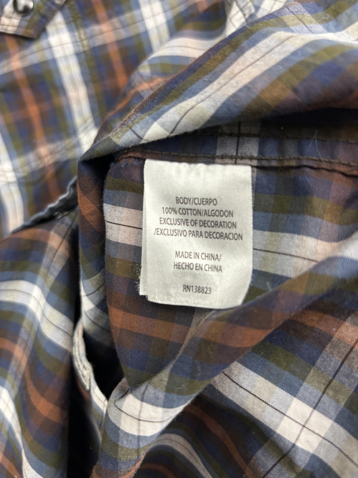 Moon Shine Spirits Shirt Mens Medium Blue Plaid Western Pearl Snap Long Sleeve