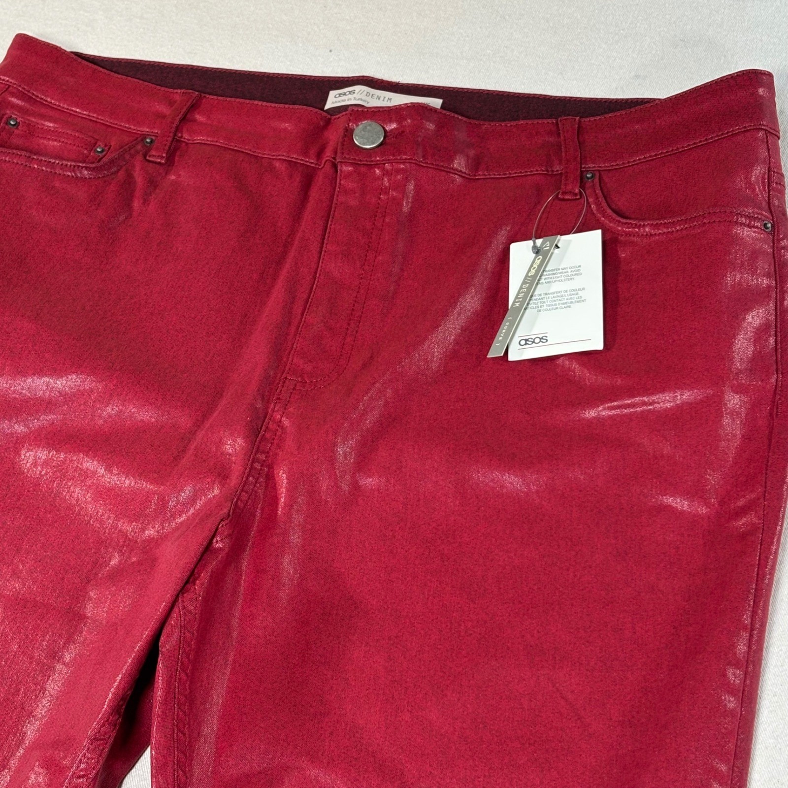 ASOS Curve Denim Red Faux Leather Pants High Rise Women Size US Size 18 NEW