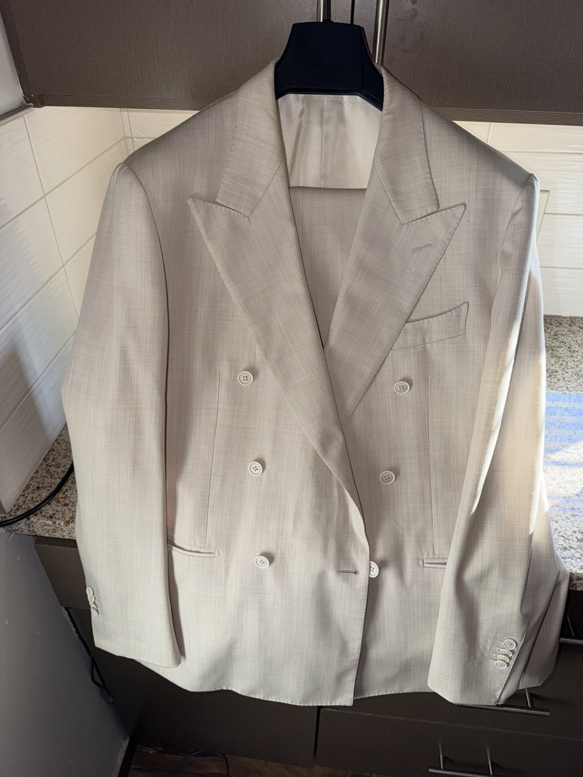 Suitsupply Beige/Sand Pure Wool TDouble-Breasted 2-Piece Suit Size 54EU/44US