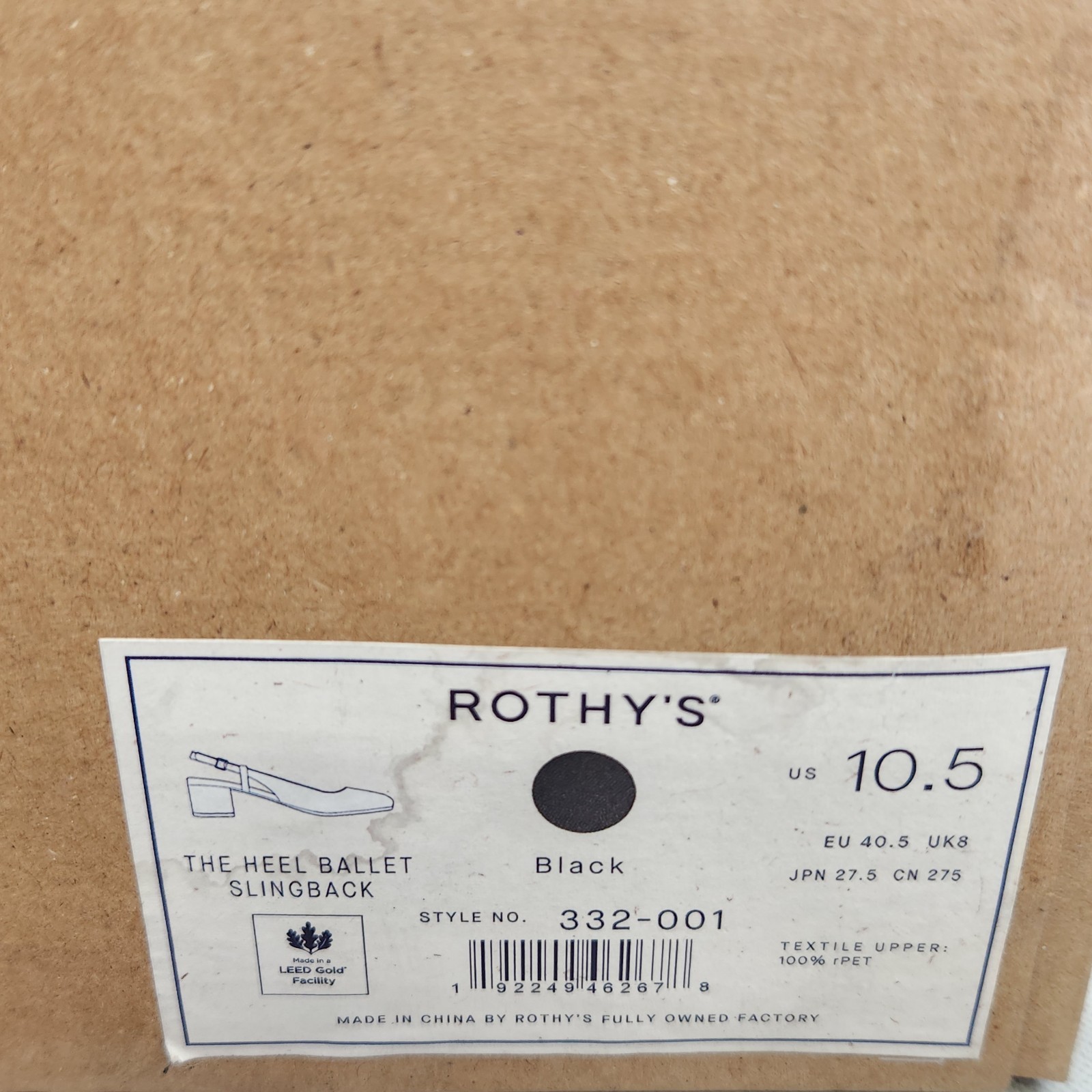 10.5 WOM – Rothys The Heel Ballet Slingback – Black Knit Stretch MID HEEL