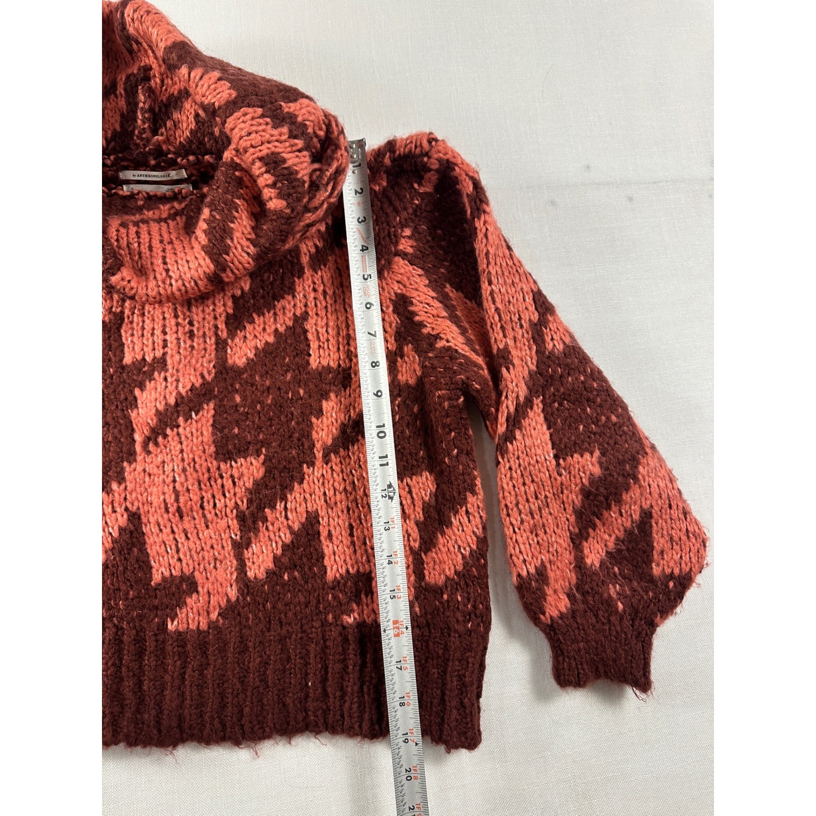 Anthropologie Houndstooth Ginny Chunky Knit Cowl Sweater Burgundy Pink Small