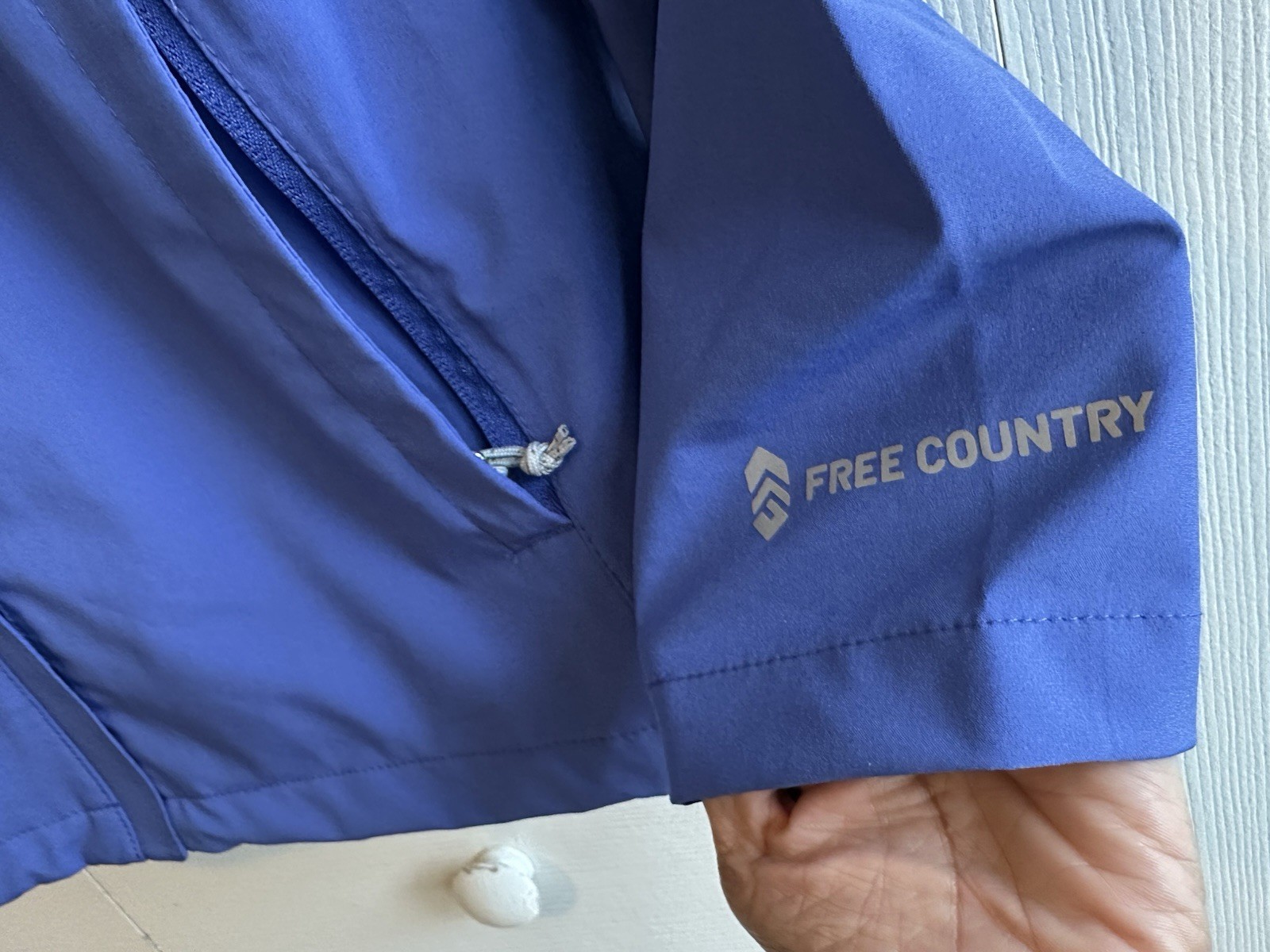 Free Country Blue/Purple Softshell waterproof hooded Rain Jacket Womens Sz S