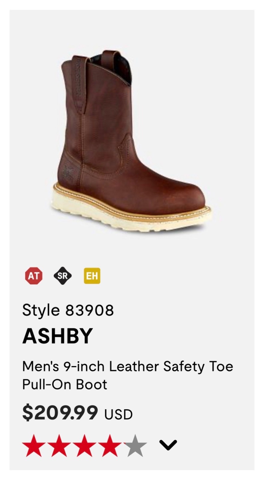 Irish Setter 83605 Ashby Work Boot for Men, Size 12 – Brown – New in box