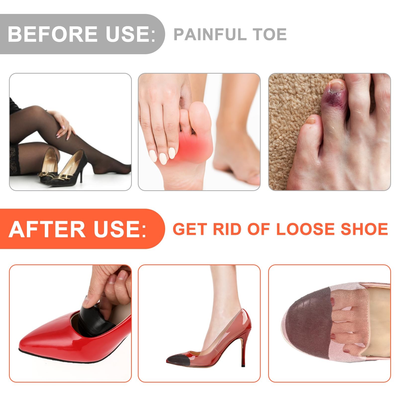 6PCS Shoe Filler Insert for Loose Shoe,Toe Cushion Fillers Make Shoes Fit(Black)