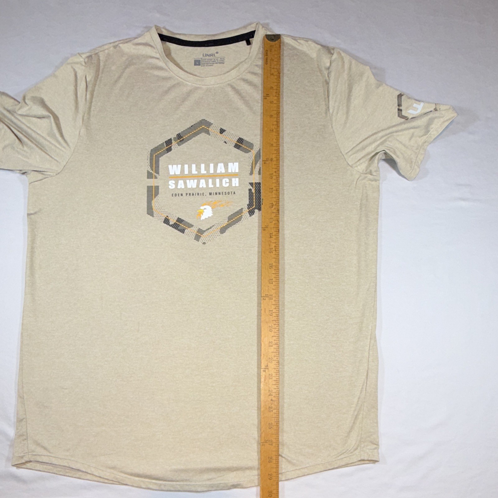 UNRL Beige Graphic Logo Knit Short Sleeve Crew Neck T-Shirt L