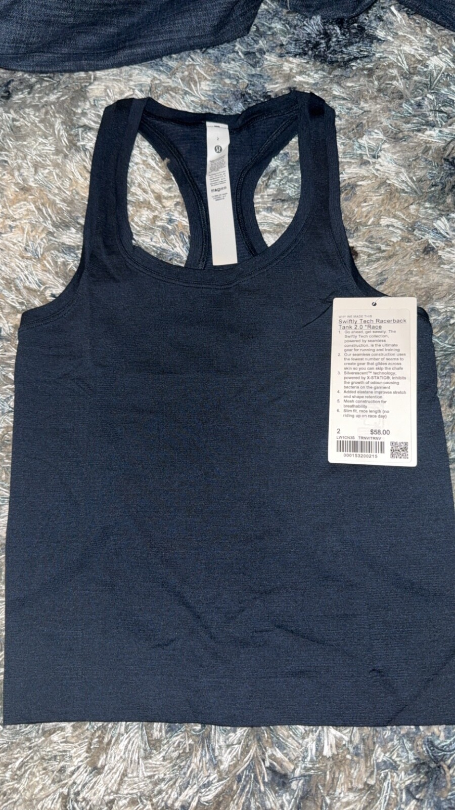 Swiftly Tech Racerback Tank Top 2.0 Waist Length in True Navy, Brand New