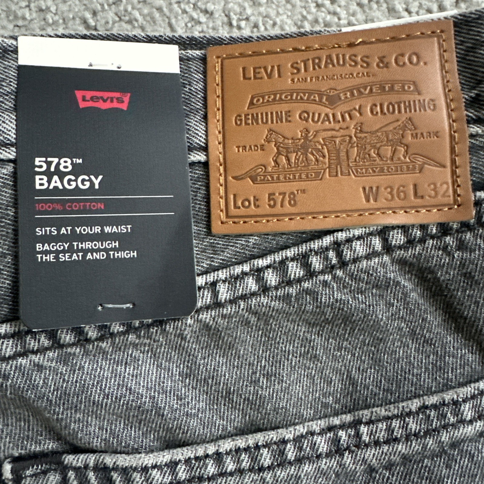 Levi ‘s Premium Men’s 578 Baggy Throughout Denim Jeans Sz. 36Wx32 Gray New