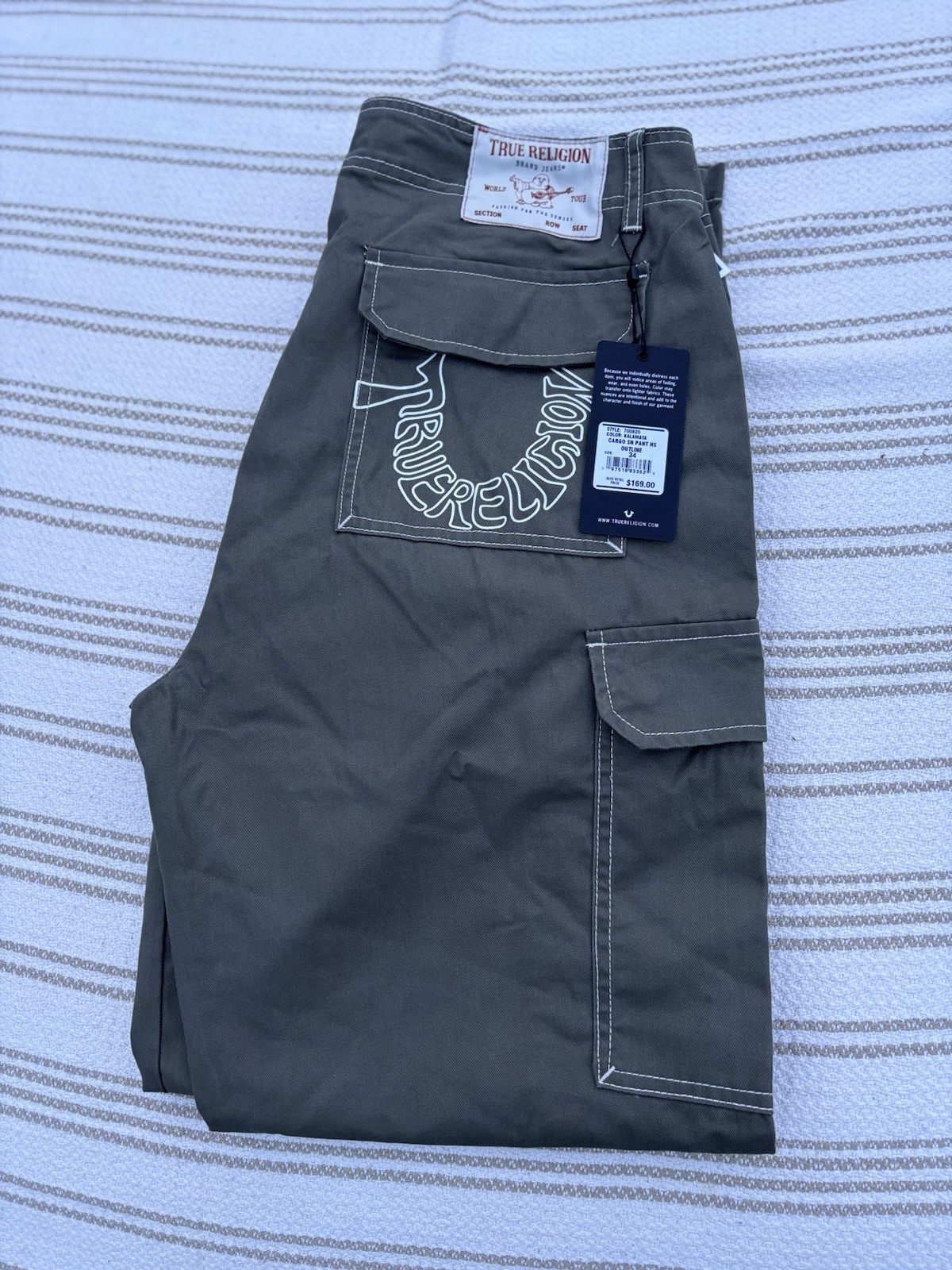 True Religion Men’s Cargo Pants Size 30×32 Kalamata Green Retail $169 NEW
