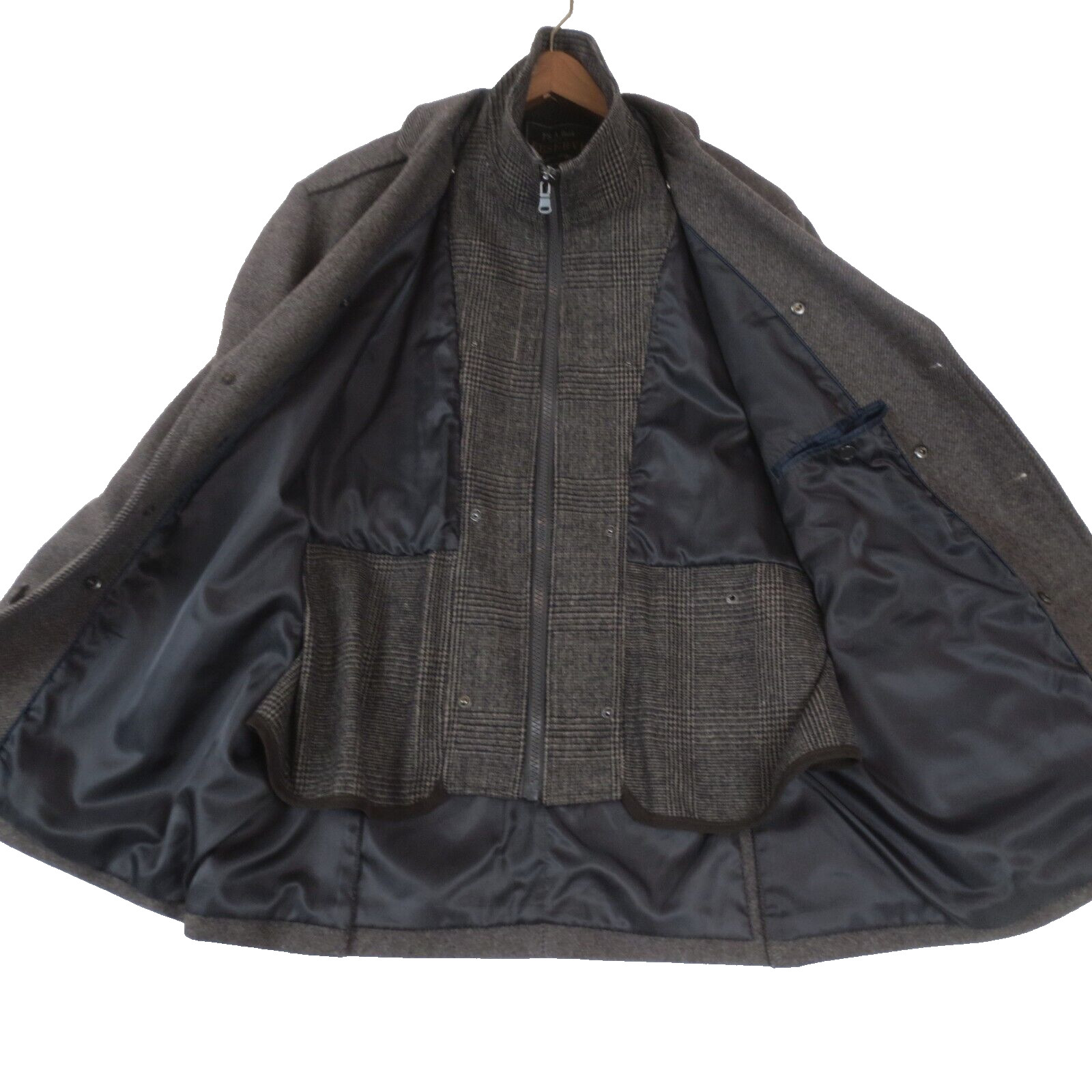 Jos A Bank Reserve Overcoat Mens Large L Brown Tweed Wool Blend Removable Liner