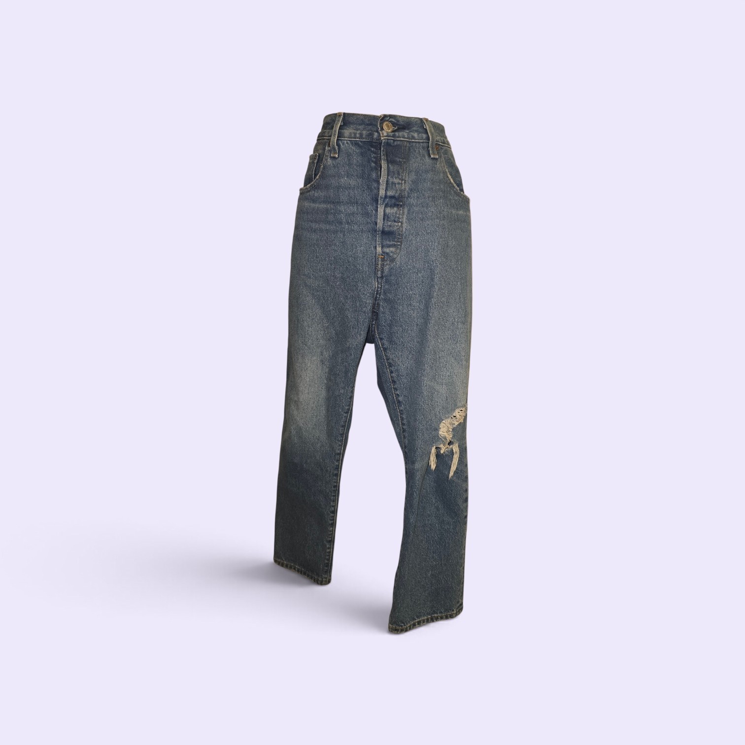 Levi’s Premium 501 Original Button Fly Jeans Distressed Medium Wash W31 L26