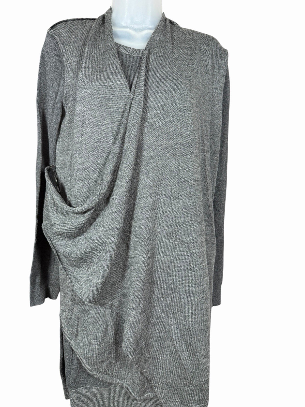 AllSaints Drina Dress Gray Wool Drape Front Long Sleeve Knit Tunic Size US 8