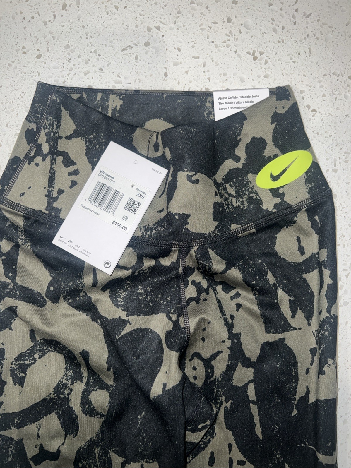 NIKE Khaki Green Black One Luxe Icon Clash Dri-Fit Mid Rise Active Leggings XXS