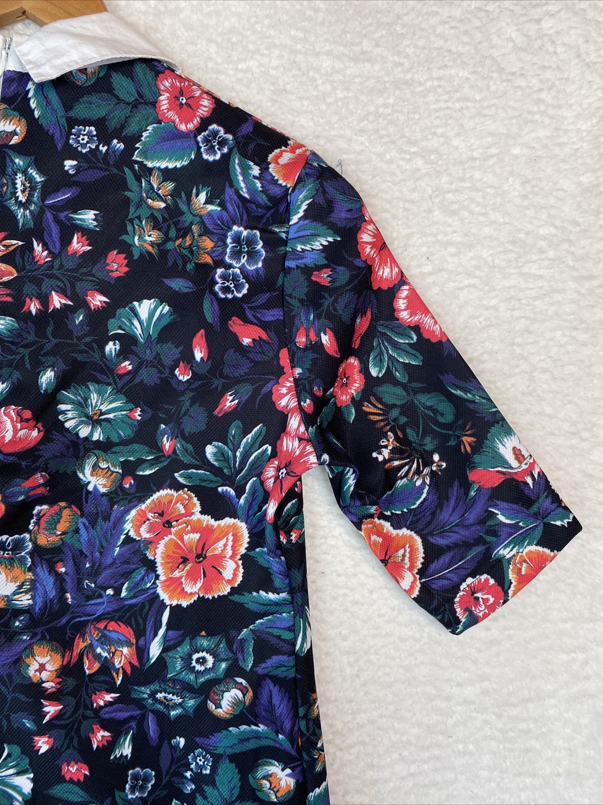 Zara Mini Dress Womens Small Aline Floral S/Sleeve Peter Pan Collar Work Office