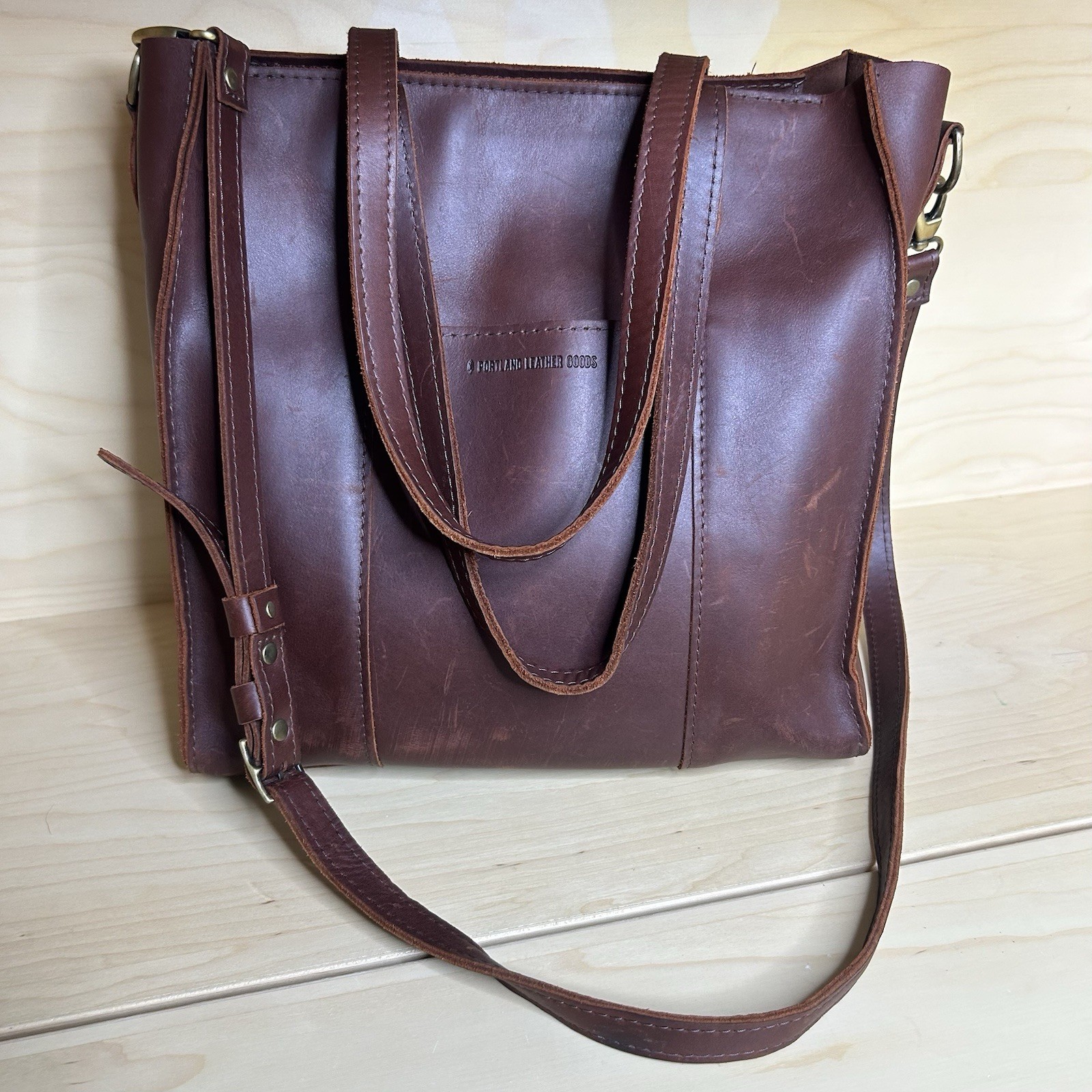 Portland Leather Goods Bag Medium Mahogany Brown Crossbody Zip Tote Purse Mexico