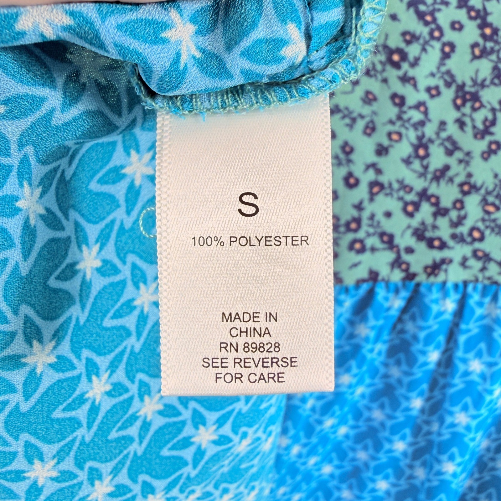 LOGO Lori Goldstein Blouse Womens Small Blue Quilted Print Boho Cottagecore