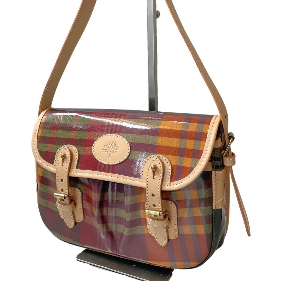 Mulberry Check Shoulder Bag Gold Japan Excellent Condition 0610609