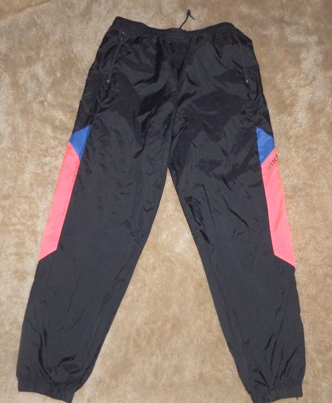 Vintage Nike Windbreaker Track Pants Retro 90s Black Neon Pink Blue Gray Tag L