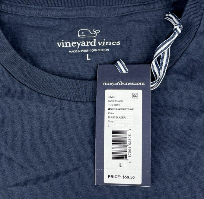 Vineyard Vines Men’s Long Sleeve Pocket T-Shirt Blue Blazer Size Large – NEW