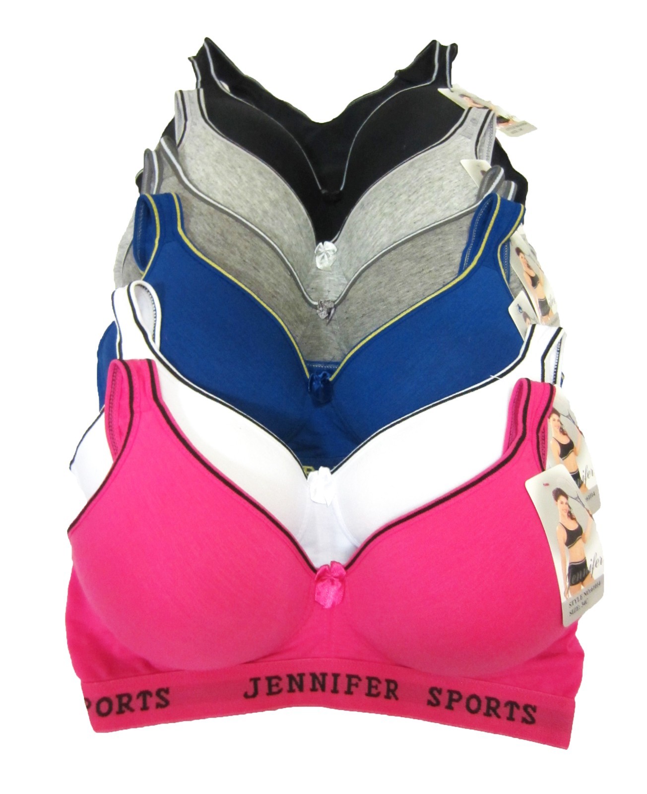 6 JENNIFER SPORTS Women Wire Free RazorBack Bras #61014 32 34 36 38 40 42 44 B C