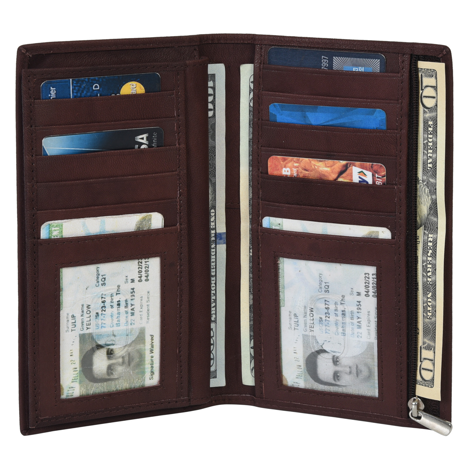 RFID Blocking Bifold Long Genuine Leather Trucker Wallet Card Holder