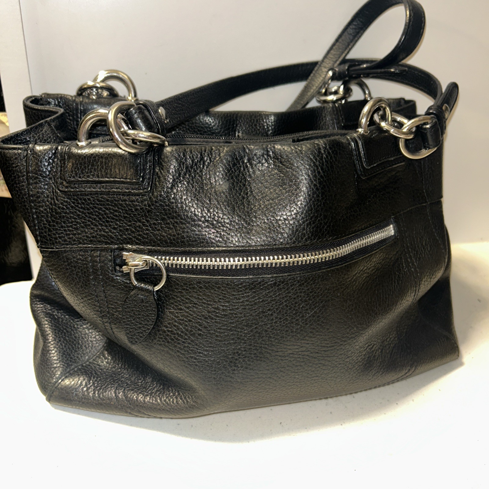 Coach F16531 Penelope Black Pebbled Leather Silver Detail Satchel Handbag
