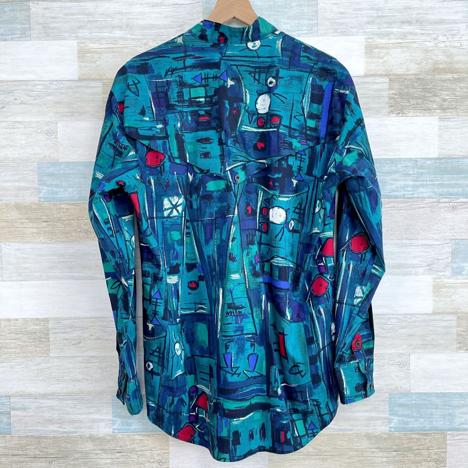 Roper Vintage Western Rodeo Shirt Blue Retro 90s Print Cowboy USA Mens Large