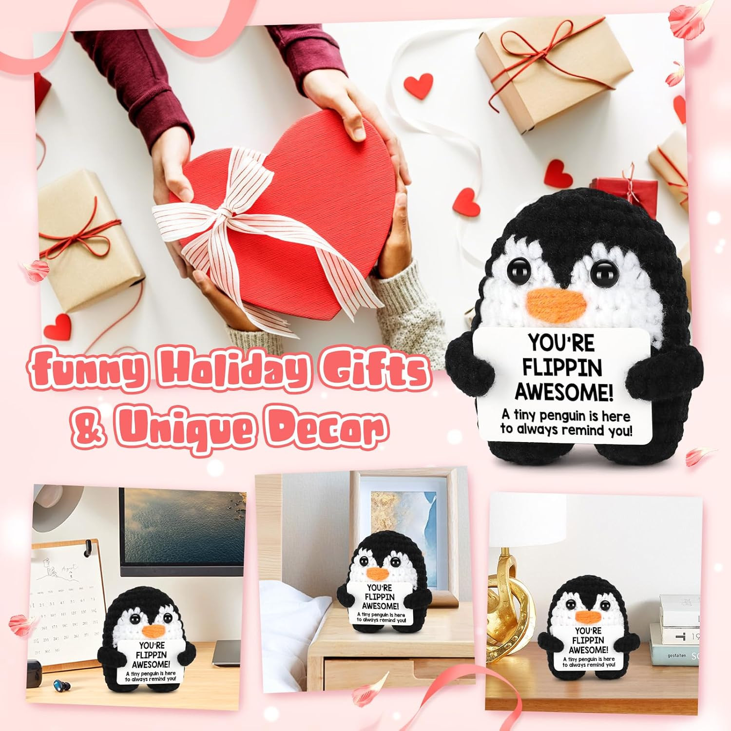 Positive Crochet Penguin, Mini Funny Brithday Valentines Gifts for Women Men Tee